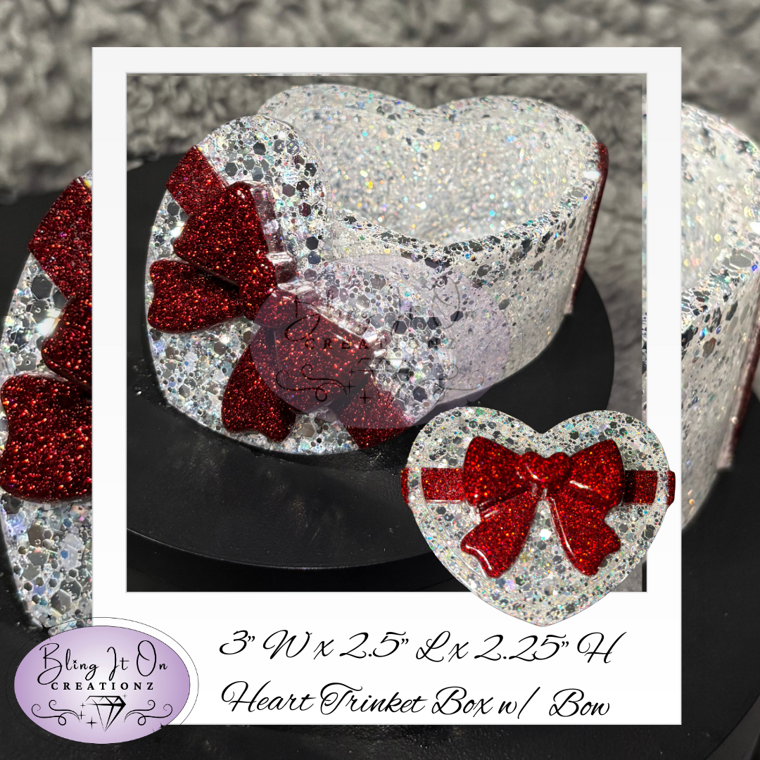 Heart Shaped Trinket Box w/ Bow on Lid